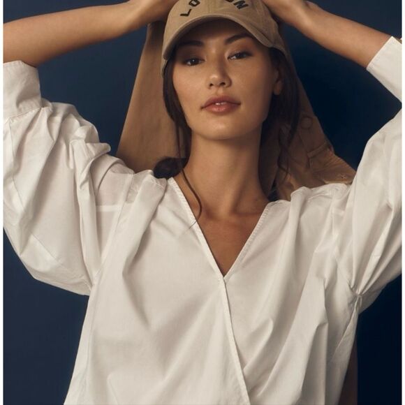 Anthropologie Crossover Bubble Hem Blouse - Picture 2 of 10